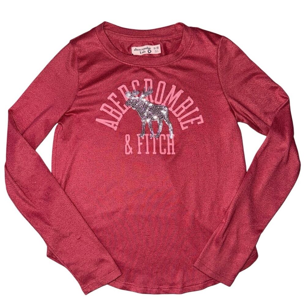 Abercrombie & Fitch Kids pink long sleeve shirt moose Very soft Size girls 11/12